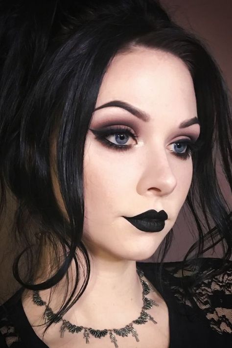 A young goth woman with dramatic gothic makeup look and hair is posing for the camera Maquillage Goth, Goth Makeup Looks, Goth Eye Makeup, Dark Makeup Looks, Goth Outfit, Alt Makeup, Goth Glam, Easter Makeup, Black Lipstick