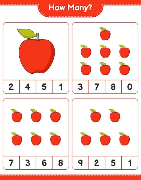 Counting game, how many apple. education... | Premium Vector #Freepik #vector #how-many #math-game #math-worksheet #worksheet Apple Counting Worksheet, Apple Math Worksheets, Apple Worksheet, Game Math, Apple Math, Preschool Fine Motor Activities, Apple Photo, Kids Worksheets, Counting Worksheets