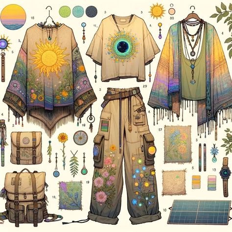 Solar Punk Earth Core 🌼 Solarpunk Fashion, Earth Core, Solar Punk, Mode Hippie, Clothing Design Sketches, Earthy Outfits, Diy Vetement, Estilo Hippie, Things To Make