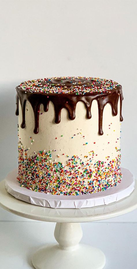 sprinkle cake, funfetti cake, confetti cake, simple confetti cake, simple sprinkle cake, first birthday sprinkle cake, colorful birthday cake, sprinkle birthday cake Round Sprinkle Birthday Cake, Sprinkle Cake Ideas, Drip Cake With Sprinkles, 90s Birthday Cake, Boys Birthday Cakes Easy, Sprinkle Drip Cake, Sprinkle Birthday Cake, Cake Funfetti, Rainbow Sprinkle Cakes