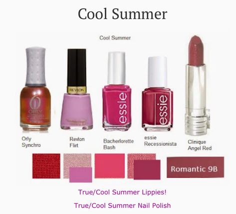 Cool Summer Palette Nail Polish, True Summer Color Palette Nail Polish, Cool Summer Nail Colors, Soft Summer Nail Polish, True Summer Nail Polish, True Summer Nail Colors, True Summer Jewelry, Summer Pallet, Summer Skin Tone