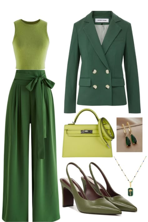 green monochrome outfit idea #outfitidea #fasionista #bossgirloutfit #chicoutfit #backtoschooloutfit #schooloutfit Lime Green Fall Outfit, Sea Green Outfit Color Combos, Halloween Work Outfit Ideas, Shades Of Green Outfit, Monochrome Green Outfit, Silk Scarf Tying Tutorials, Green Fashion Aesthetic, Green Monochrome Outfit, Green Fashion Outfits