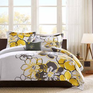 Home Essence Apartment Kelly Bedding Comforter Set Yellow And Gray Bedding, Floral Comforter Sets, Floral Bedding Sets, Twin Xl Comforter, Grey Shades, Floral Comforter, Yellow Bedroom, Floral Duvet Cover, Queen Comforter Sets