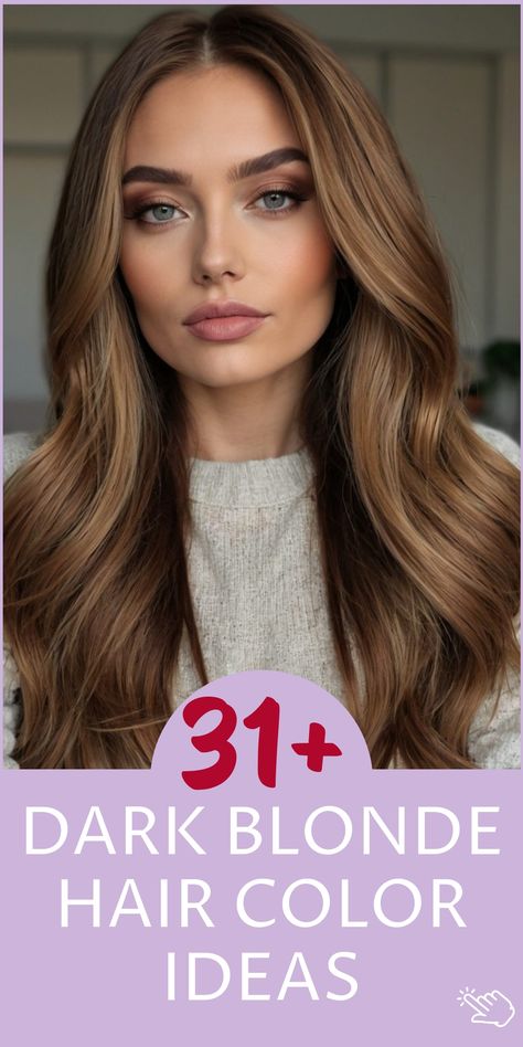 🌟 Elevate your hair game with these captivating dark blonde hair color ideas that will add a touch of sophistication to your look. From warm honey tones to cool ash shades, dark blonde offers a versatile and chic option for those looking to switch up their hair color. Embrace the beauty of dark blonde hues and achieve a stunning new look today! #DarkBlondeHair #HairColorIdeas #HairGoals Hair Color For Dark Blonde Hair, Dark Blonde Toner Shades, Solid Dark Blonde Hair, Honey Dark Blonde Hair, Blonde To Dark Hair Before And After, Darker Blonde Hair Color Ideas, Tan Blonde Hair, Level 6 Hair Color, Warm Dark Blonde