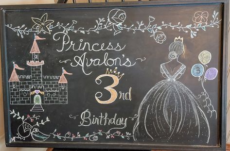 Princess Birthday Chalkboard Sign, Princess Chalkboard Art, Princess Theme Birthday, Board Designs, Black Board, Princess Theme, Birthday Chalkboard, Princess Castle, Chalk Drawings