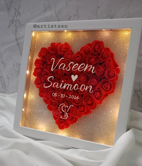 Classic Shadow Box ✨ Size shown : 10 ×10 inches . . #flowershadowbox #ledlights #calligraphy #art #photography Embroidery Clock, Shadow Box Gifts, Scrabble Frame, Diy Shadow Box, Paper Flower Art, Flower Shadow Box, Valentines Roses, Easy Paper Crafts Diy, Paper Quilling Designs