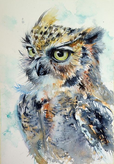 Owl - Artistic Painting, Charcoal Drawings, Owl Art, Arte Animal, Watercolor Inspiration, Art And Illustration, Watercolor Bird, Watercolor Animals, Birds Painting