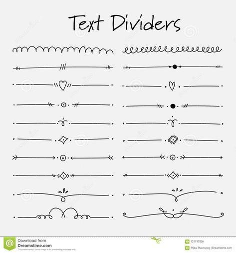 Set Of Text Dividers Calligraphic Elements For Decoration. Stock Vector - Illustration of illustration, border: 121747098 Notes Ending Design, Aesthetic Notes Dividers, Decorative Edges Drawing, Aesthetic Borders For Notes, Text Underline Design, Bujo Divider Ideas, Cute Text Drawing, Bujo Borders And Dividers, Divider Design For Notes