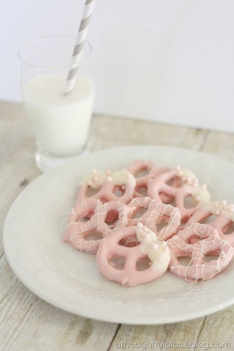 Pink Chocolate Dipped Pretzels, Pink And White Chocolate Pretzels, Pink Covered Oreos, Pink Covered Pretzels, Pink Chocolate Covered Pretzels, Pink Pretzels, Dig Pink, Yogurt Covered Pretzels, Pretzel Treats