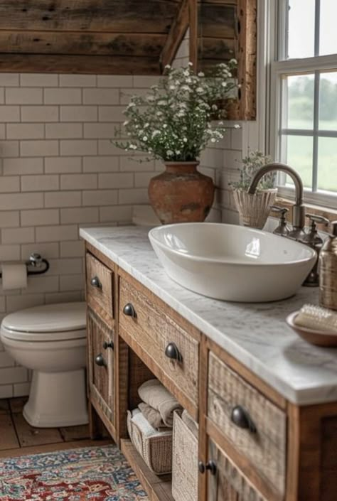 Farmhouse Chic Bathroom, Bathroom Tile Trends, Farmhouse Bathroom Tile, Tile Makeover, Rustic Bathroom Accessories, Farmhouse Bathroom Accessories, Tile Design Ideas, Rustic Tile, Chic Bathroom