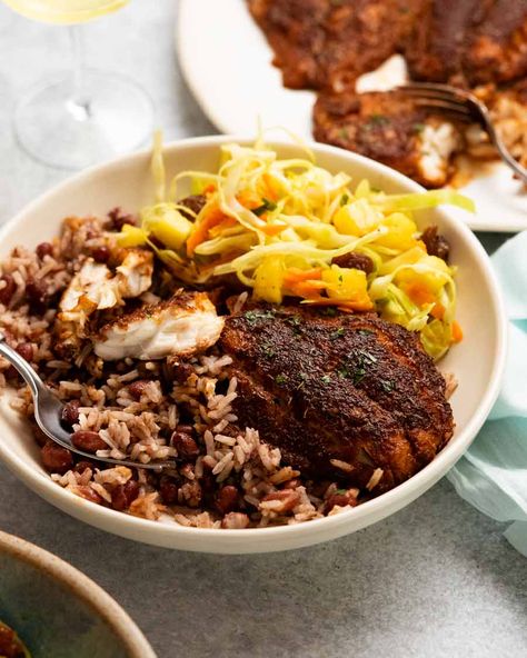 Jamaican Coconut Rice, Jerk Fish, Pan Fried Fish, Recipe Art, Rice Beans, Recipetin Eats, Jamaican Jerk, Jerk Seasoning, Roasted Mushrooms