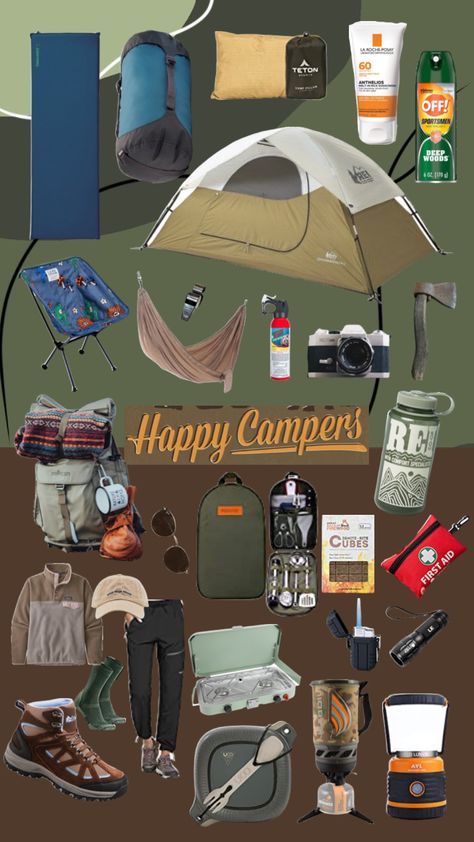 Camping Bag Packing, Cute Camping Gear, Camping Backpack Aesthetic, Camping Gear Aesthetic, Hiking Backpack Aesthetic, Cool Camping Gear, Aesthetic Camping Gear, Camp Gear, Hiking Starter Pack