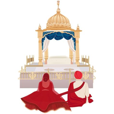 Sikh Wedding Invitations Cards, Couple Illustrations, Sikh Wedding Invitation, Couple Illustration Wedding, Digital Invitations Design, Digital Wedding Invitations Templates, Wedding Card Design Indian, Indian Wedding Invitation Card Design, Anand Karaj