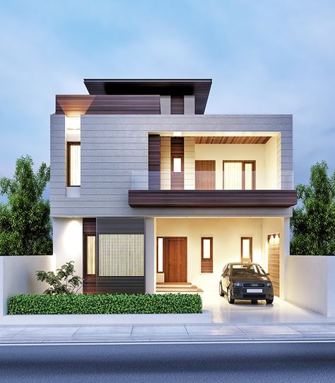 Exterior Design (opção sótão) Modern Villa Exterior, Villa Exterior Design, Home Exterior Design, Home Designs Exterior, 2 Storey House Design, Small House Elevation, Two Story House, Small House Elevation Design, Modern Exterior House Designs