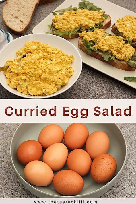 Curried egg salad sandwich – The Tasty Chilli Curried Egg Salad Recipe, Curried Egg Sandwich, Curried Egg Salad, Curry Egg Salad, Boiled Egg Salad, Eggnog Recipes, Classic Egg Salad Recipe, Egg Salad Sandwich, Classic Egg Salad