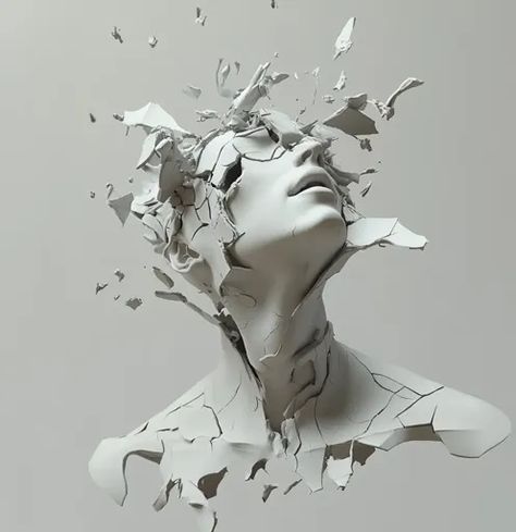 ↑↑↑ Larger size on website 🔸 The image is a close-up of a white, cracked sculpture of a woman's head and shoulders. The sculpture Cracked Sculpture, Cracked Statue, Neck Sculpture, Broken Face, Sculpture Face, Art Core, Head And Shoulders, Head Statue, Human Art