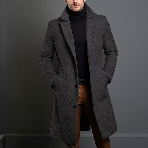 Woolen Coat Men, Men’s Overcoat, Long Jacket For Men, Man Clothing Style, Men Trench Coat, Styles Man, Navy Overcoat, Winter Fashion Men, Black Peacoat