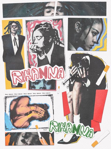 Moodboards Graphic Design, Illustrations On Photography, 90s Editorial Design, Rihanna Poster, 90s Collage, Art And Music, Magazine Collage, Creative Genius, Editing Inspiration