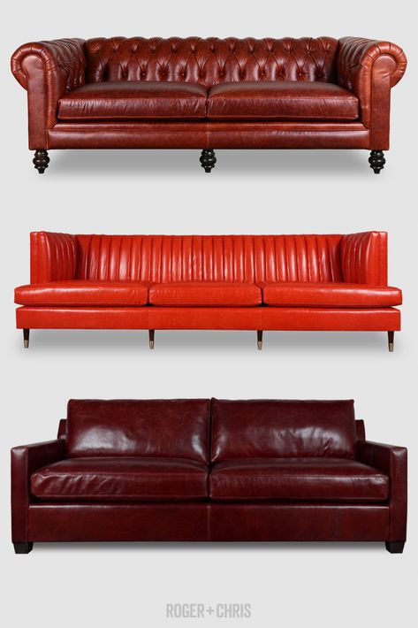 Dark Red Leather Couch, Red Leather Couch, Red Leather Couches, Leather Swatches, Davenport House, Tight Back Sofa, Red Leather Sofa, Compact Chair, Lobby Seating