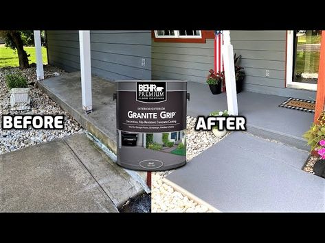 Behr Concrete Paint, Behr Concrete Stain, Best Concrete Paint, Concrete Front Steps, Granite Paint, Diy Concrete Patio, Concrete Stain Patio, Painted Concrete Steps, Concrete Patio Makeover