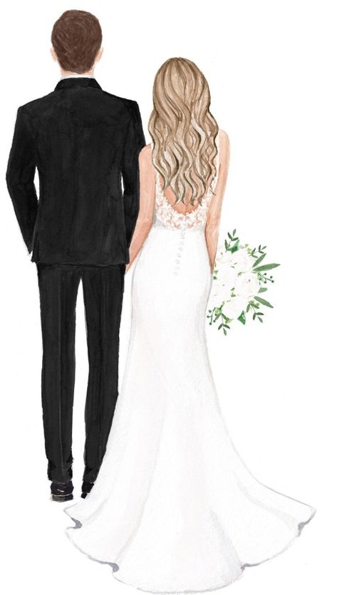 Graphic Wedding Invitations, Couple Illustration Wedding, Wedding Couple Cartoon, Bride Clipart, Custom Couple Illustration, Diy Hair Accessories Ribbon, Beautiful Photoshoot Ideas, Wedding Painting, Fashion Illustration Vintage