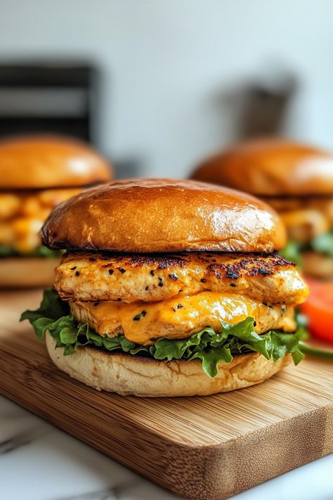 Get ready for a flavor explosion with Cheddar Ranch Chicken Burgers! Juicy, cheesy, and bursting with ranch goodness—perfect for your next BBQ. Click to get the recipe and fire up the grill! Cheddar Ranch Chicken, Blue Cheese Burgers, Bbq Chicken Breast, Honey Bbq Chicken, Food Pic, Toast Sandwich, Grow Gorgeous, Sandwich Shop, Chicken Burger