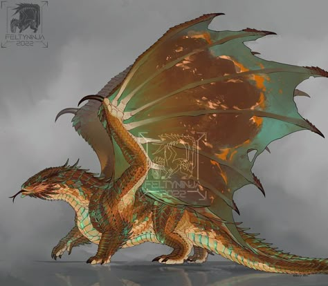 Drake Dragon Concept Art, Topaz Dragon Dnd, Copper Dragon Art, Copper Dragon Aesthetic, Dwarven Airship, Copper Dragon Dnd, Dnd Dragon Art, Copper Dragonborn, Amber Dragon