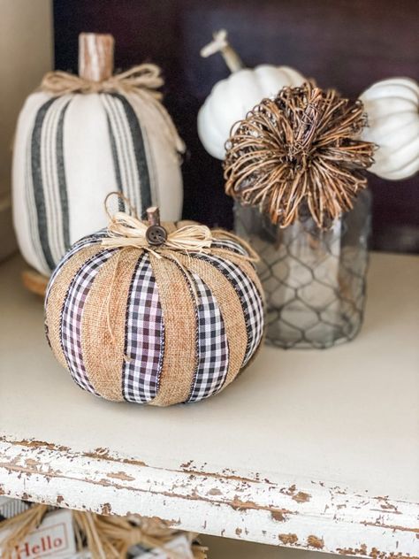 DIY ribbon pumpkin Ribbon Pumpkin, Wilshire Collections, Shabby Chic Fall, Dollar Tree Pumpkins, Fall Pumpkin Crafts, Farmhouse Crafts, Foam Pumpkins, Decorating Diy, Fall Ribbons