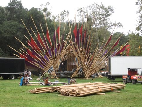 Bamboo Stage Design, Outdoor Stage Design, Festival Themed Party, Outdoor Stage, Bamboo Structure, Bamboo Architecture, Stage Set Design, Bamboo Art, Camping Set