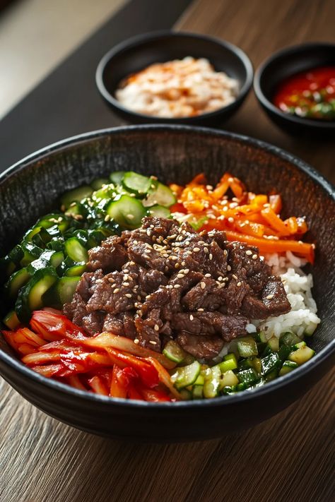 Spicy Korean Beef Bulgogi Bowls bring the bold, savory flavors of Korean cuisine into a convenient and delicious meal. Bulgogi, which means “fire meat,” is a traditional Korean dish made ... Read more Bugolgi Recipe Beef Bowl, Chinese Food Recipes Traditional, Beef Bolgulgi, Korean Bowl Recipe, Beef Bulgogi Bowl, Korean Beef Bowl Recipe, Korean Beef Bulgogi Recipe, Ground Beef Bulgogi Recipe, Korean Food Bulgogi