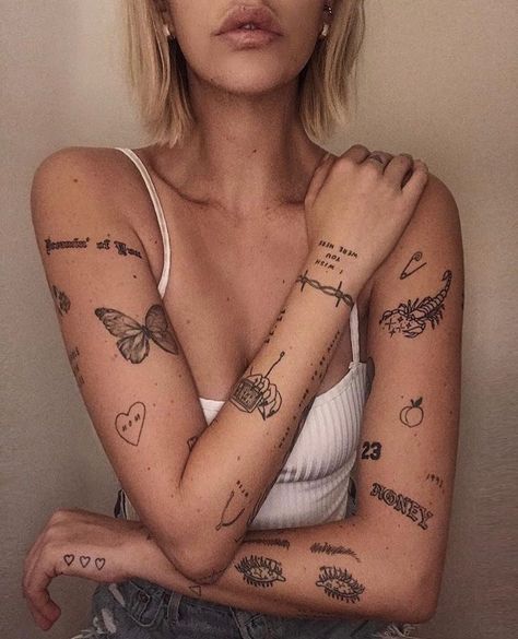 isabel (@byisabel) • Instagram photos and videos Outer Forearm Tattoo Women Simple, 2002 Tattoo Ideas, Scattered Tattoos Sleeve Women, 2002 Tattoo, Word Tattoos On Arm, Mysterious Tattoo, Small Words Tattoo, Tato Minimal, Tattoo Placements