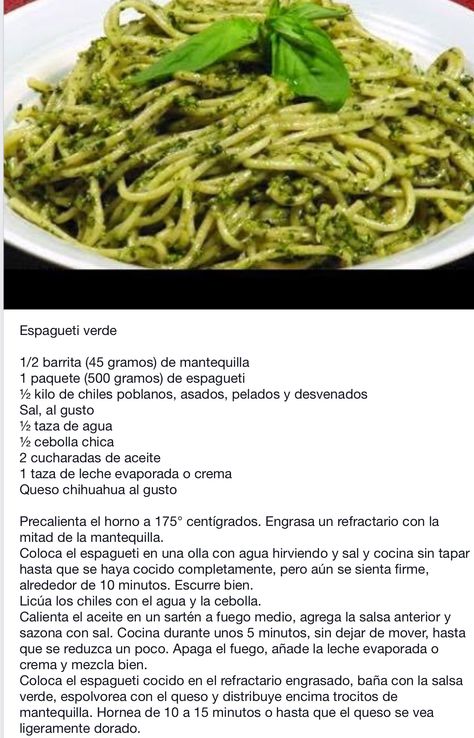 Green Espagueti, Green Spaghetti Recipe Mexican, Green Spaghetti Recipe, Spaghetti Verde, Mexican Pasta Recipes, Best Italian Meatball Recipe, Crepes Filling, Italian Meatballs Recipe, Bariatric Friendly Recipes