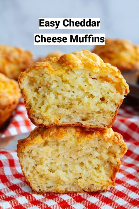 These Easy Cheddar Cheese Muffins are golden, crispy and super fluffy on the inside. They make the perfect side dish with any meal and are guaranteed to disappear quickly. I hope you enjoy! Daycare Recipes, High Protein Muffins, Cheddar Muffins, Cheese Scone Recipes, Savory Muffins Recipes, Creamy Pasta Bake, Savoury Muffins, Tin Ideas, Pastries Recipes Dessert