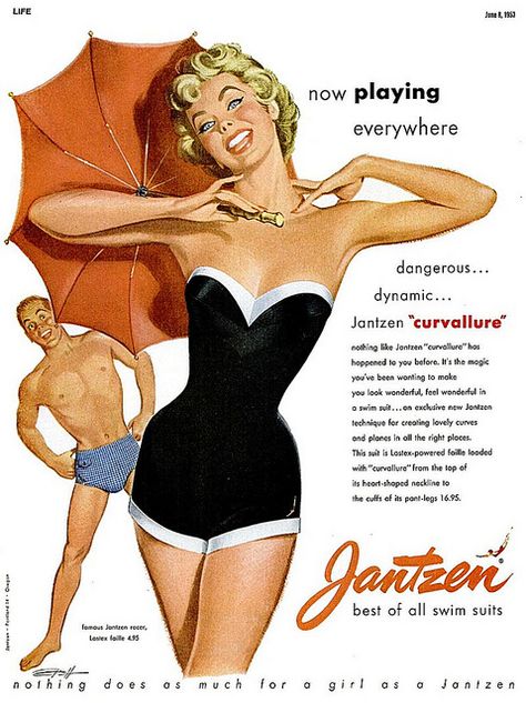 1952 50s Advertising, 50s Ads, 1950s Bathing Suits, Jantzen Swimwear, 1950s Summer, Retro Pics, Pin Up Vintage, Vintage Bathing Suits, Vintage Aloha