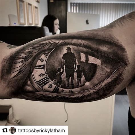 Tattoo Ideas For Father, Father Son Tattoos, Father Of Twins, Father Son Tattoo, Realistic Eye Tattoo, Son Tattoos, Family Tattoos For Men, Father Daughter Tattoos, Inner Bicep Tattoo