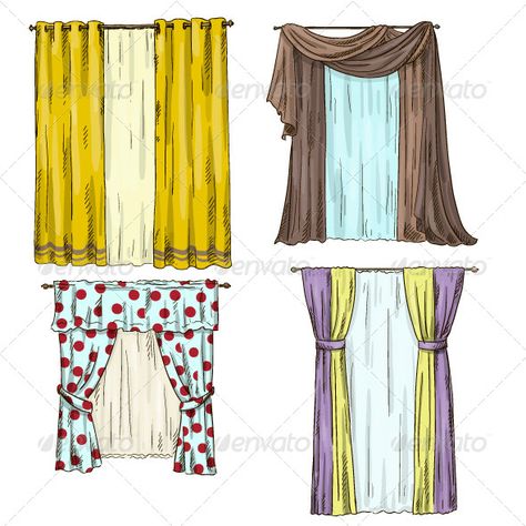 Curtains Curtain Sketch, Interior Design Curtains, Simple Window Treatments, Curtain Drawing, Curtains Pictures, Drawing Interior, Interior Design Renderings, Fashion Vector, Interior Design Drawings