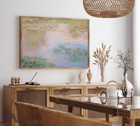 Claude Monet Water Lilies Vintage Botanical Landscape Rustic Country Painting Antique Framed Extra Large Wall Art Canvas Giclee #2396 Playground Room, Rustic Landscaping, Claude Monet Water Lilies, Art To Paint, Monet Water Lilies, Behind Couch, Country Paintings, Decorating Your Living Room, Antique Frames