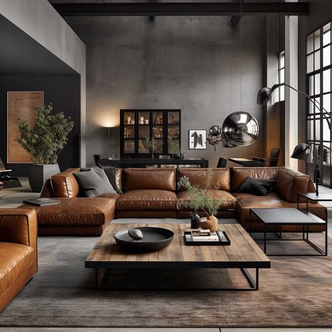 Modern Industrial Living Room Blending Raw and Refined Elements • 333+ Images • [ArtFacade] Modern Organic Farmhouse Living Room, Industrial Modern Apartment, Industrial Farmhouse Interior, Salon Estilo Industrial, Rustic Modern Apartment, Industrial Traditional Decor, Modern Townhouse Interior, Modern Industrial Apartment, Industrial Lounge