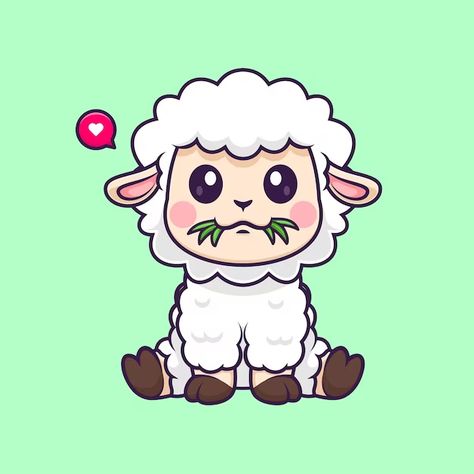 Sheep Eating, Nature Icon, Sheep Drawing, Grass Vector, Sheep Cartoon, Sheep Illustration, Vector Icons Illustration, Cute Sheep, Animal Nature