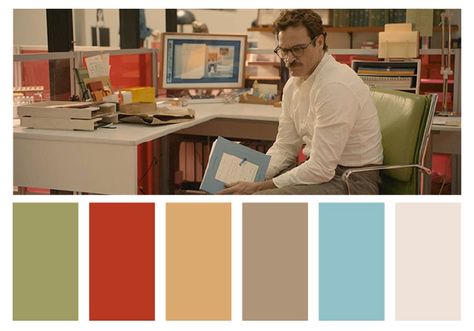 .. Her Movie Color Palette, Movie Color Palette, Spike Jonze, Cinema Colours, Office Color, Office Colors, Color Film, Color Harmony, Color Crush