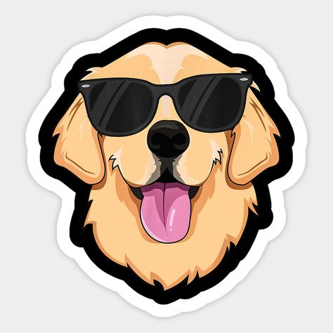 Golden Retriever Cartoon, Golden Retriever Drawing, Sushi Cartoon, Dog Wearing Sunglasses, Perros Golden Retriever, Sunglasses Sticker, Wearing Shades, Golden Retriever Funny, Cute Laptop Stickers