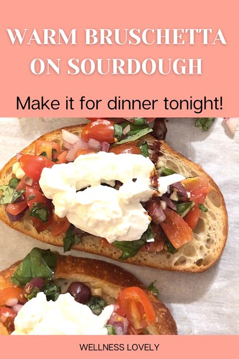 Bruschetta on sourdough with tomatoes, kalamata olives, onion, garlic, basil, Burrata, parmesan and balsamic. Bruschetta On Sourdough, Sourdough Bread Bruschetta, Appetizers With Sourdough Bread, Sourdough Bread Appetizer, Sourdough Bruschetta, Singular Plural, Garlic And Olive Oil, Sour Dough, Bread Appetizers