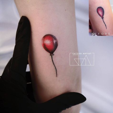 “... and let it go” Red Balloon Tattoo, Let It Go Tattoo, David Tattoo, Balloon Face, Go Tattoo, Balloon Tattoo, Sunflower Tattoos, Horror Tattoo, Temporary Tattoo Designs