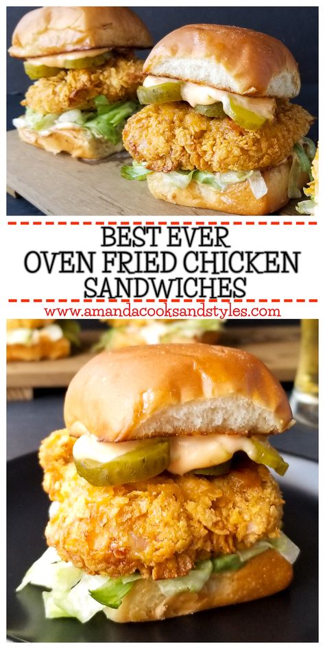 Best Oven Fried Chicken, Fried Chicken Sliders, Baked Fried Chicken, Sliders Recipes Chicken, Sriracha Aioli, Slider Sandwiches, Dill Pickle Chips, Pickle Chips, Chicken Sliders