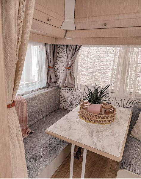 Caravan Renovation Diy, Caravan Interior Makeover, Vintage Caravan Interiors, Caravan Living, Tiny House Rentals, Small Caravans, Rv Interior Remodel, Caravan Home, Caravan Decor