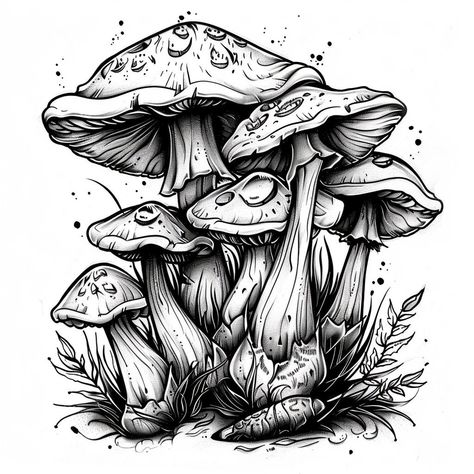 Twisted Tree Tattoo, Creepy Mushroom Drawing, Mushroom Sleeve Tattoo, Magic Mushroom Drawing, Trippy Mushroom Tattoo, Mushrooms Tattoo Design, Mushrooms Tattoo, Shroom Art, Paul Booth