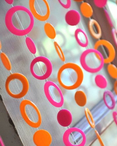 6' Beaded Curtain -- Hot Pink and Neon Orange Retro Circles Beaded Curtains Doorway, Beaded Door, Beaded Door Curtains, Door Beads, Beaded Curtain, Orange Retro, Tassel Curtains, Orange Aesthetic, Beaded Curtains