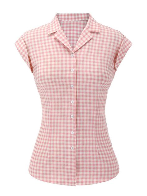 Embrace the allure of yesteryear with Retro Stage's Pink 1950s Gingham Plaid Lapel Shirt. Classic style reimagined for the modern fashionista. Plaid Clothes Womens Fashion, Vintage Western Shirts For Women, Retro Outfits Dress, Dress Shirts Women, 1940s Inspired Fashion, 50s Clothes, Blouse Aesthetic, Classy Dressing, Dreamy Clothes