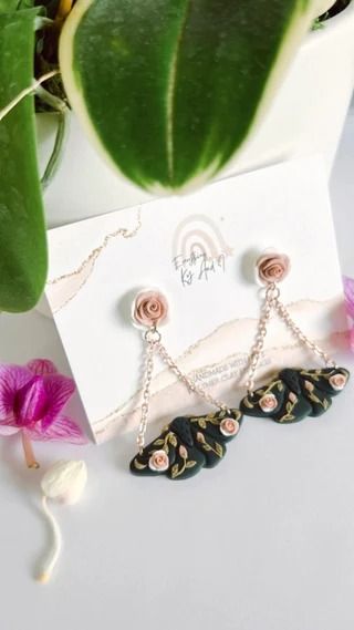 EverythingKyandI - Etsy Moth Clay Earrings, Moth Jewelry, Clay Inspiration, Stainless Steal, Gold Leaves, Chain Gold, Chain Earrings, Cottage Core, Handmade Shop