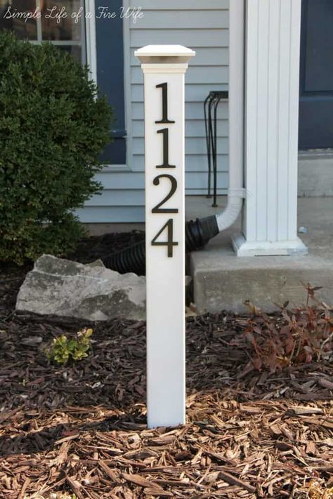 DIY Address Post. House Number Post, House Number Ideas Outdoor, Diy Address Sign, Improve Curb Appeal, Address Post, House Numbers Diy, Diy Curb Appeal, Number Ideas, Modern House Number